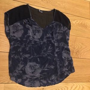 Navy floral tee with sheer detail